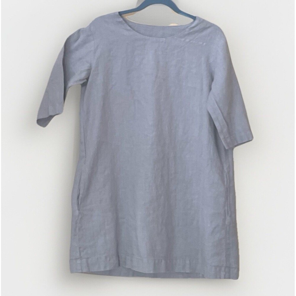 Len OK Linen Dress L (actual S/M) Taupe Short Sleeve Minimalist Artisan Shift